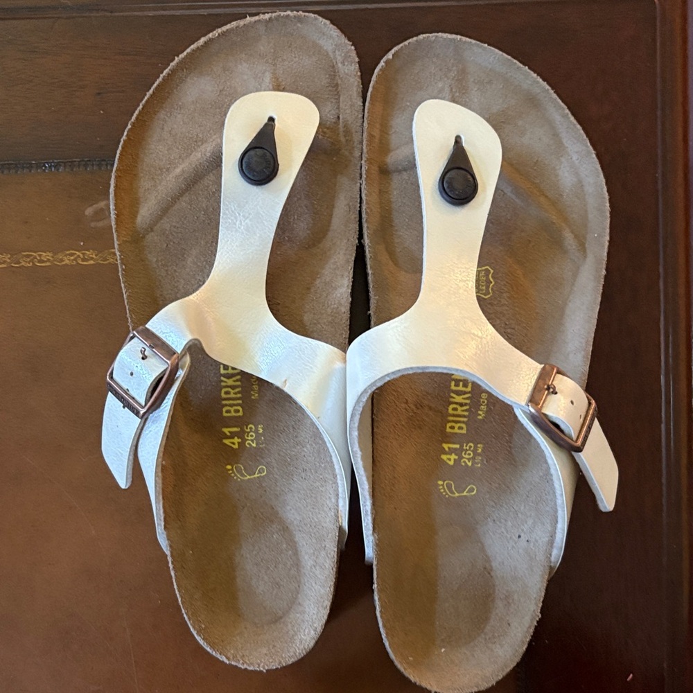 Birkenstock White and Tan Sandals